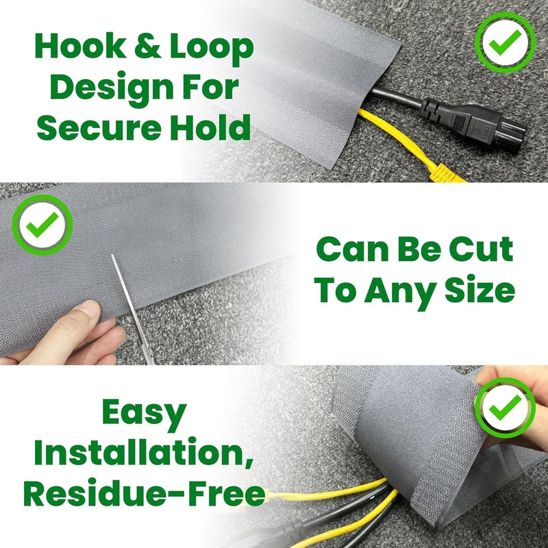 ECOHomes Carpet Cord Cover to Hide Cables, Cords, Wires On Floor - Cord Covers Strip Wire Protector & Cable Management Keep Electric Cables Organized, for Homes & Office (Grey, 4 Inch x 20 FT) - Image 5